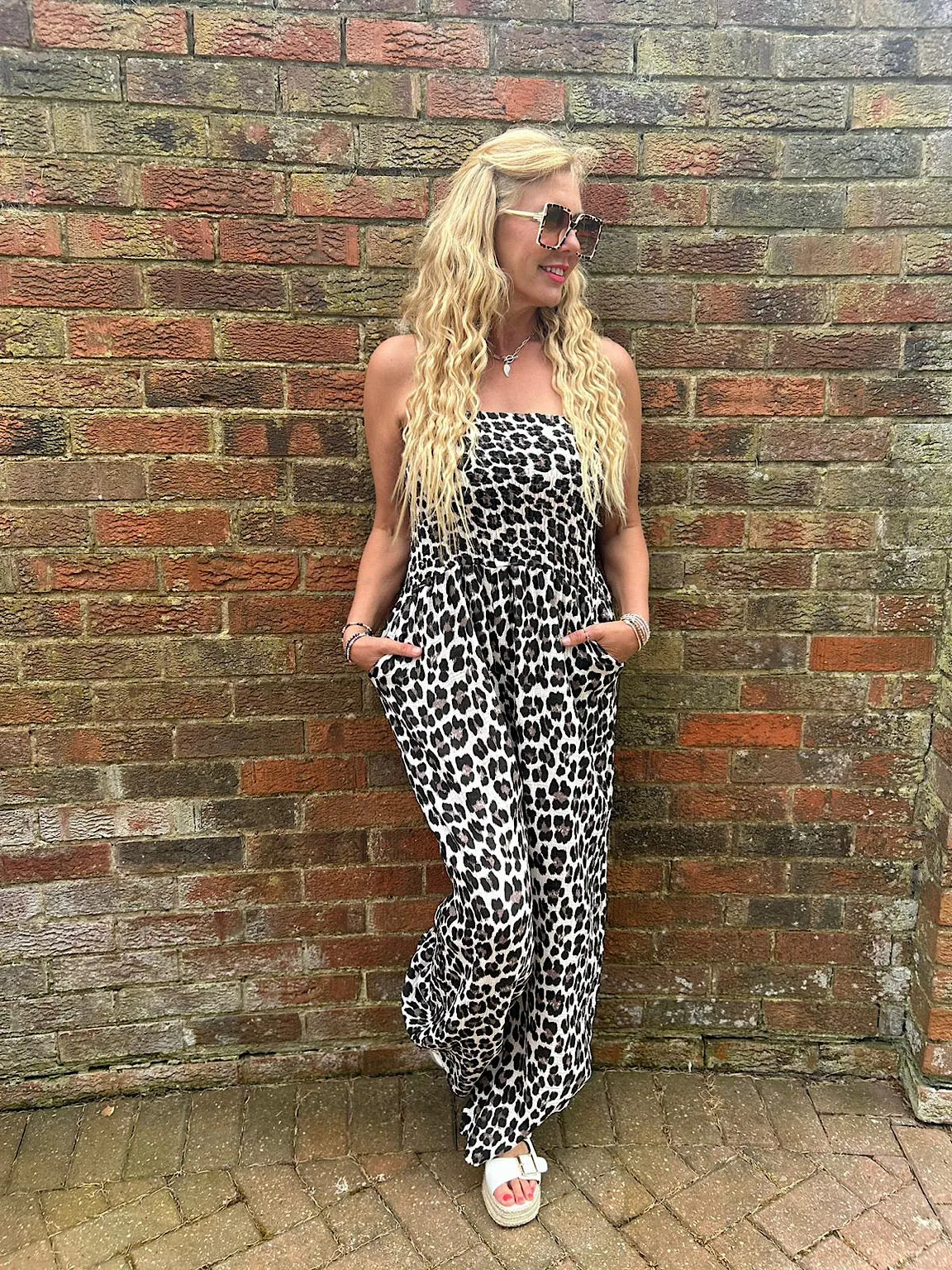 Black Bubble Cotton Leopard Jumpsuit Patsy