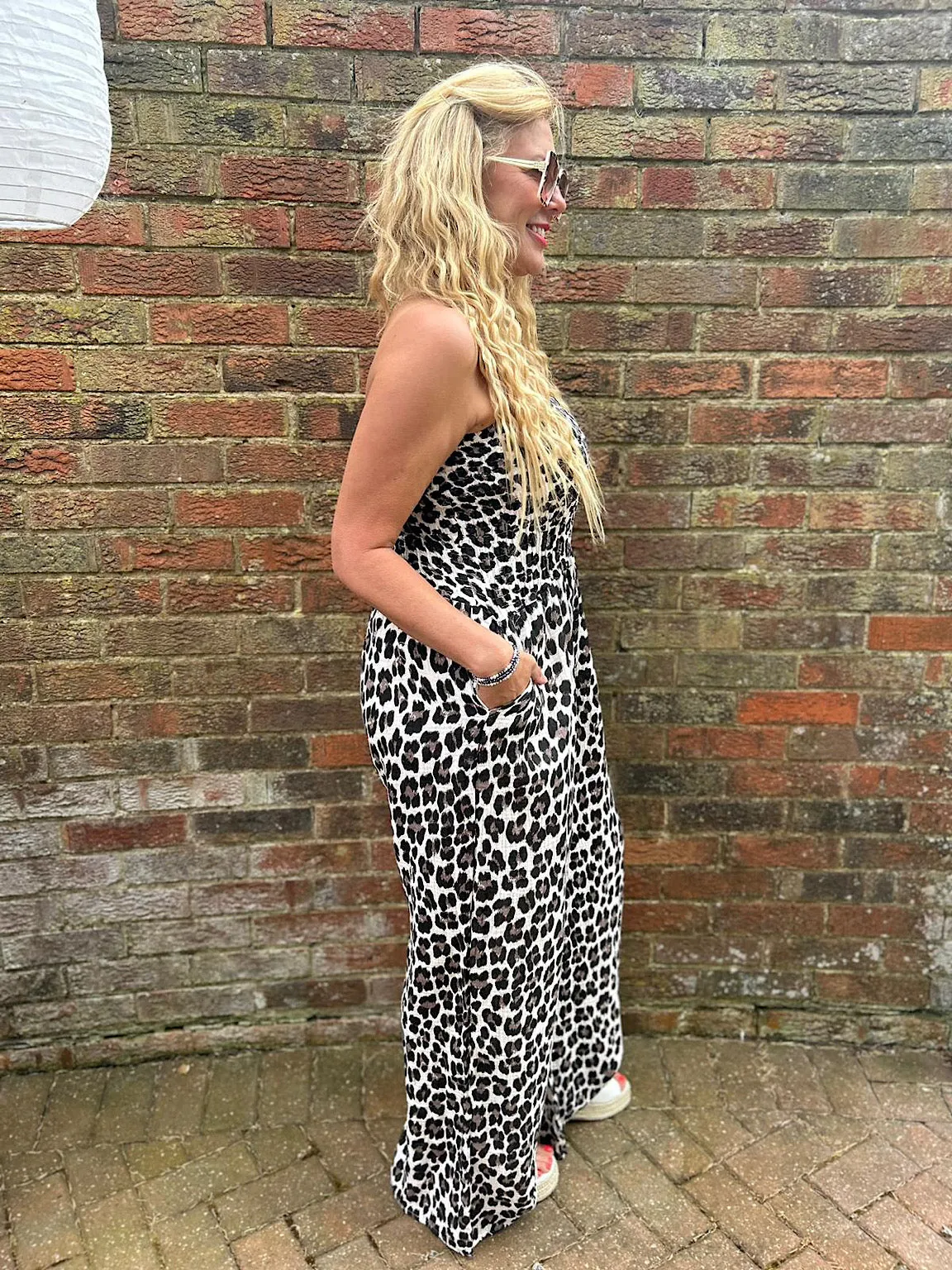 Black Bubble Cotton Leopard Jumpsuit Patsy