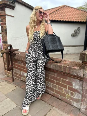 Black Bubble Cotton Leopard Jumpsuit Patsy