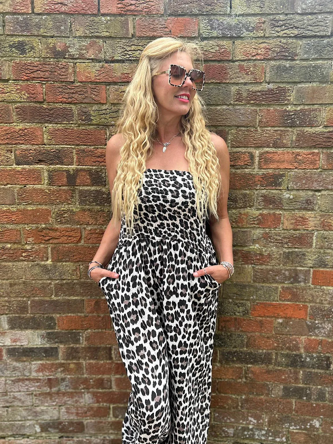 Black Bubble Cotton Leopard Jumpsuit Patsy