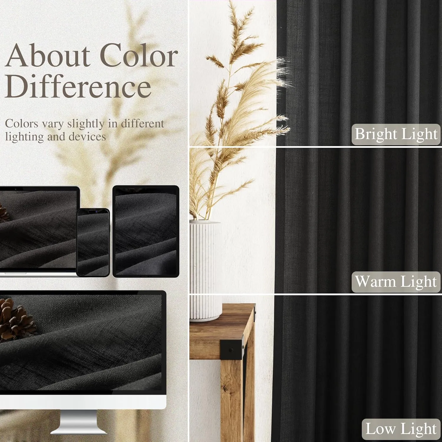 Black Linen Curtains 84 inches Long 2 Panels for Bedroom Back Tab Light Filtering Privacy Sheer Black Curtains Muslin Look Modern Farmhouse Cotton Textured Gauze Curtain for Living Room 2 Panel Set