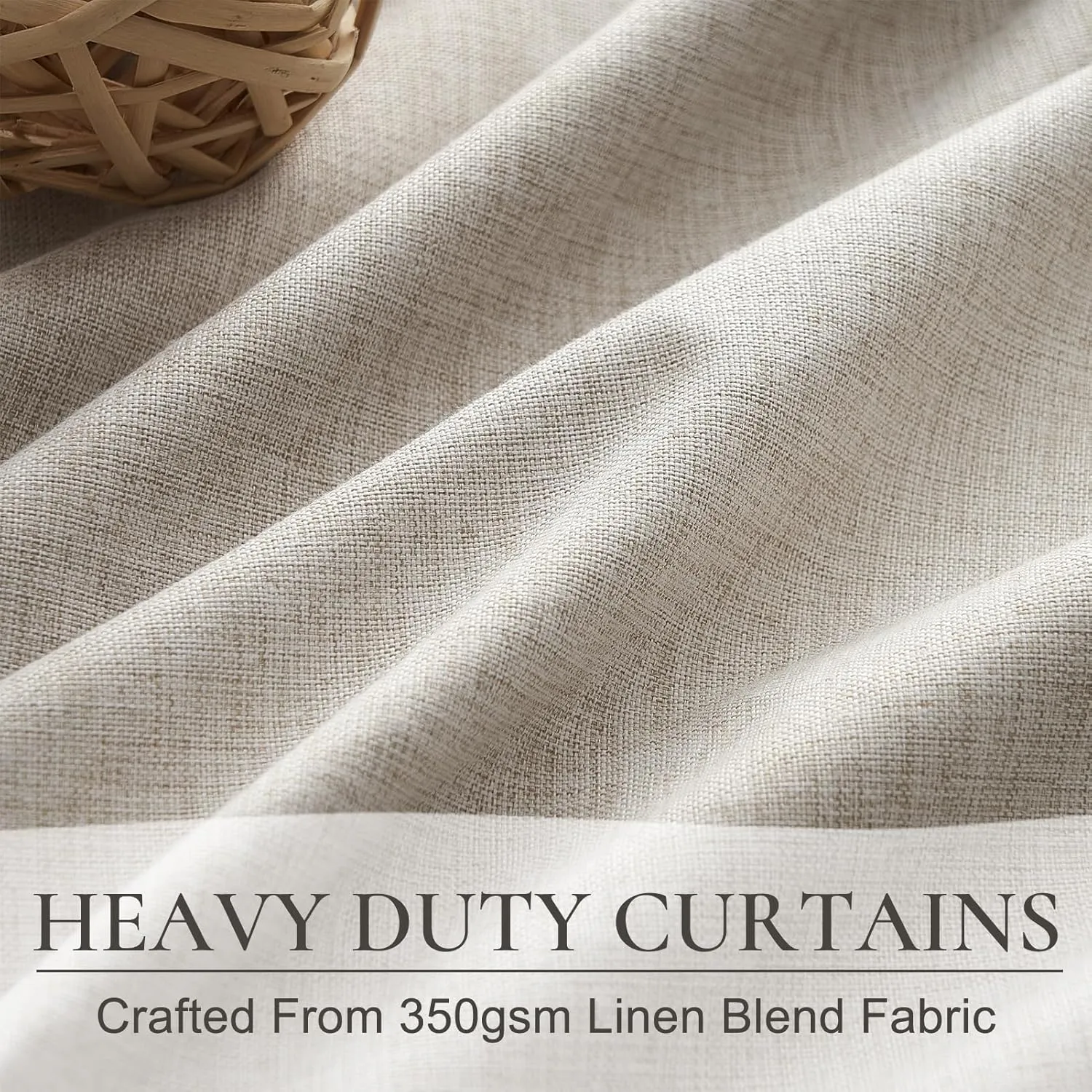 Black Out 96 Inch Long Boho Curtains 2 Panel Set, Farmhouse Curtains for Living Room Darkening/Thermal/Noise Reduction Textured Flax Linen Drape 8ft Hook&Ring Included Birch Off White 50"x96"