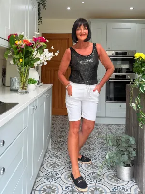 Black Sequin Vest Top Rebecca