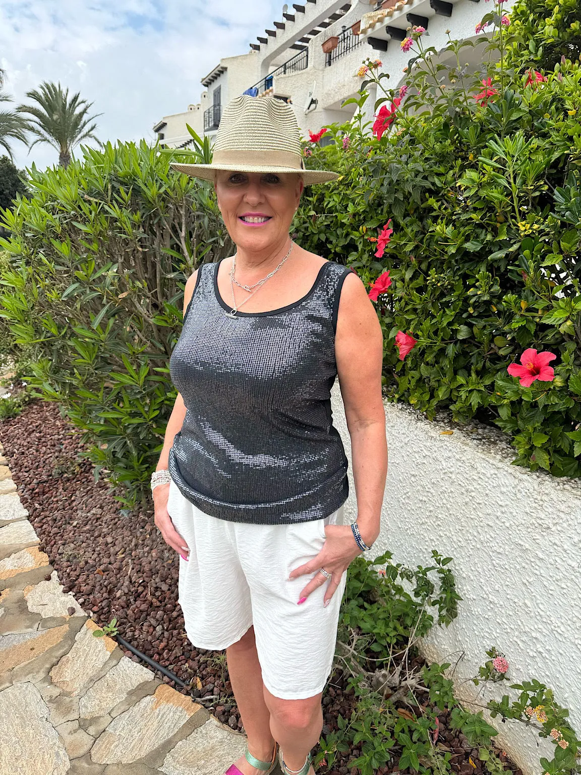 Black Sequin Vest Top Rebecca
