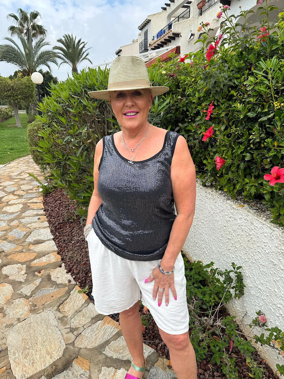 Black Sequin Vest Top Rebecca