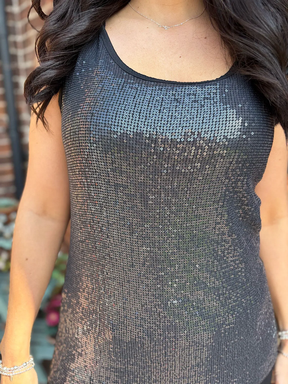 Black Sequin Vest Top Rebecca
