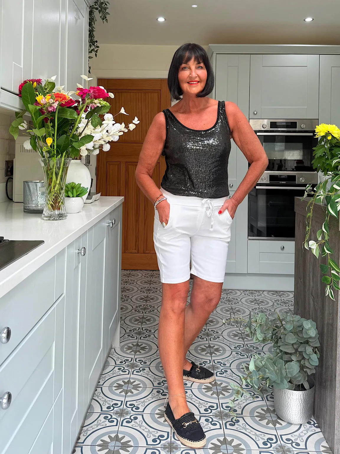 Black Sequin Vest Top Rebecca