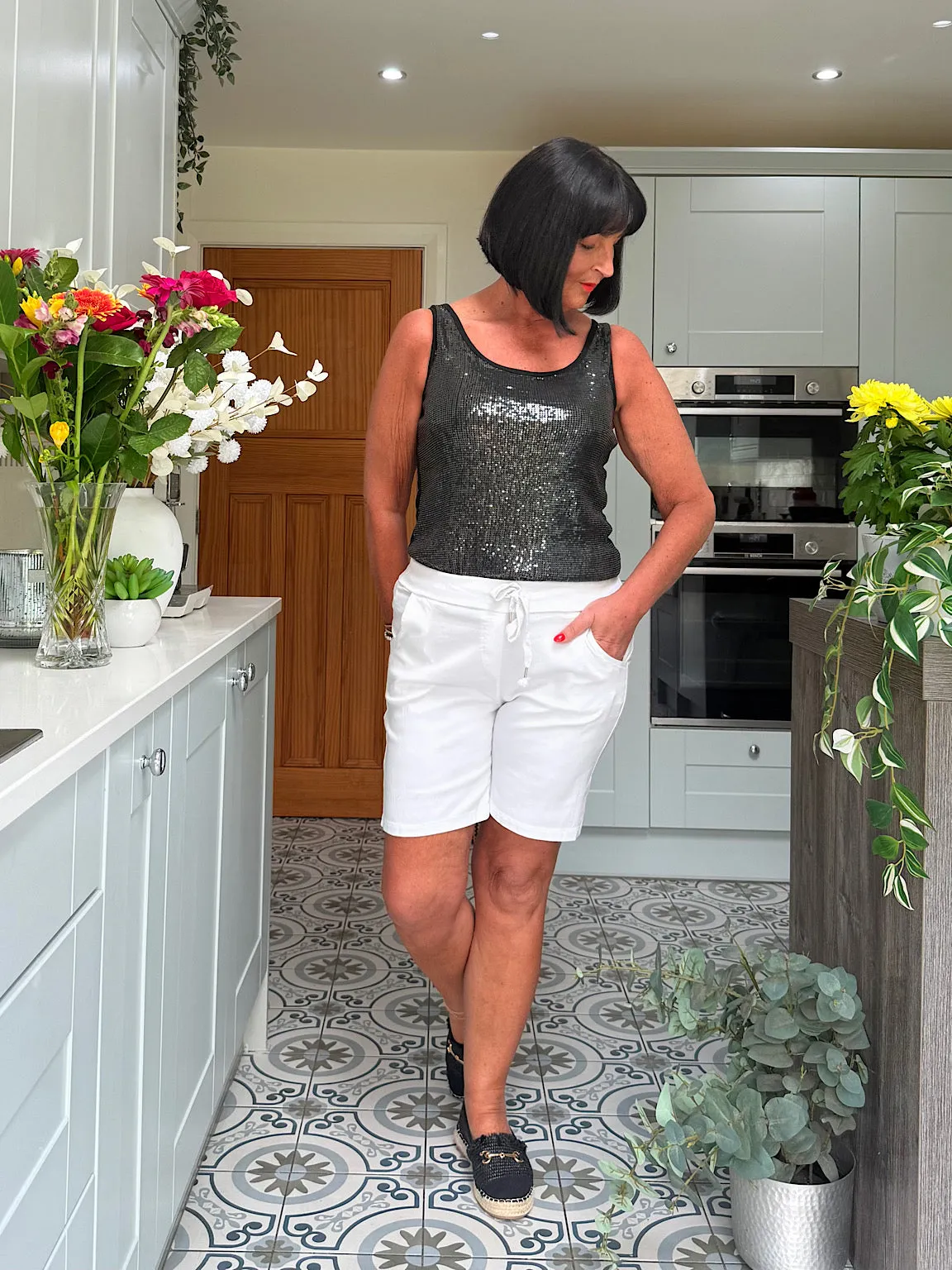 Black Sequin Vest Top Rebecca