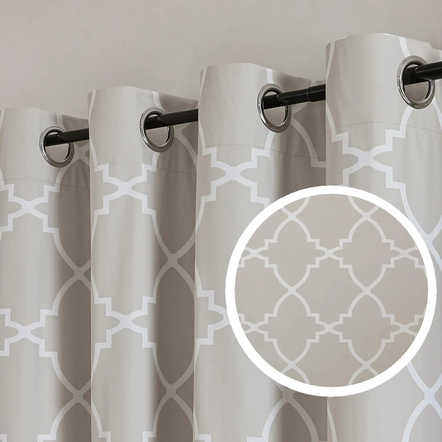 Blackout Curtains 84 Inch Length 2 Panels Set for Living Room, Noise Reducing Window Treatment Thermal Insulated Drapes, Moroccan Style, Beige, W 52xL 84 Inch