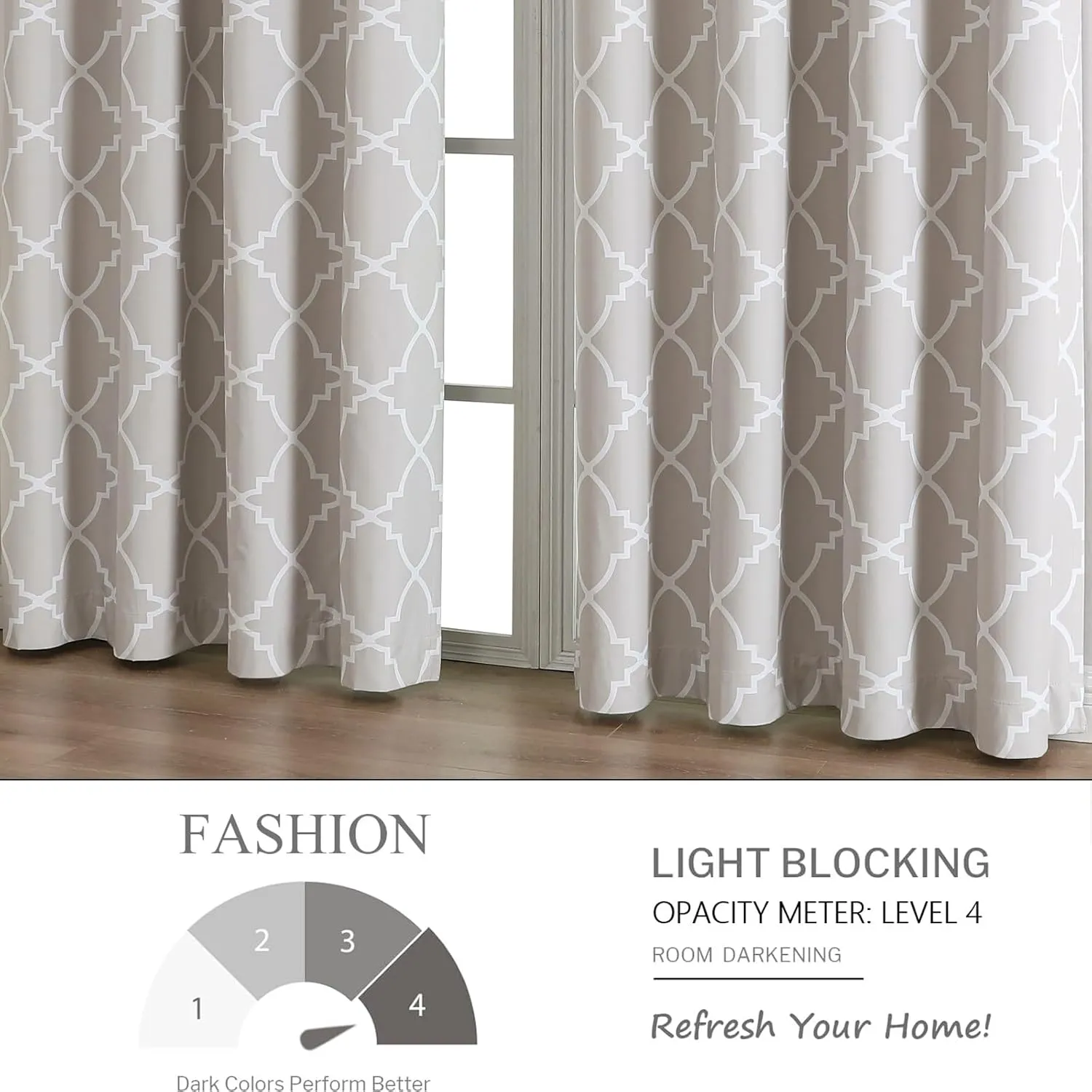 Blackout Curtains 84 Inch Length 2 Panels Set for Living Room, Noise Reducing Window Treatment Thermal Insulated Drapes, Moroccan Style, Beige, W 52xL 84 Inch