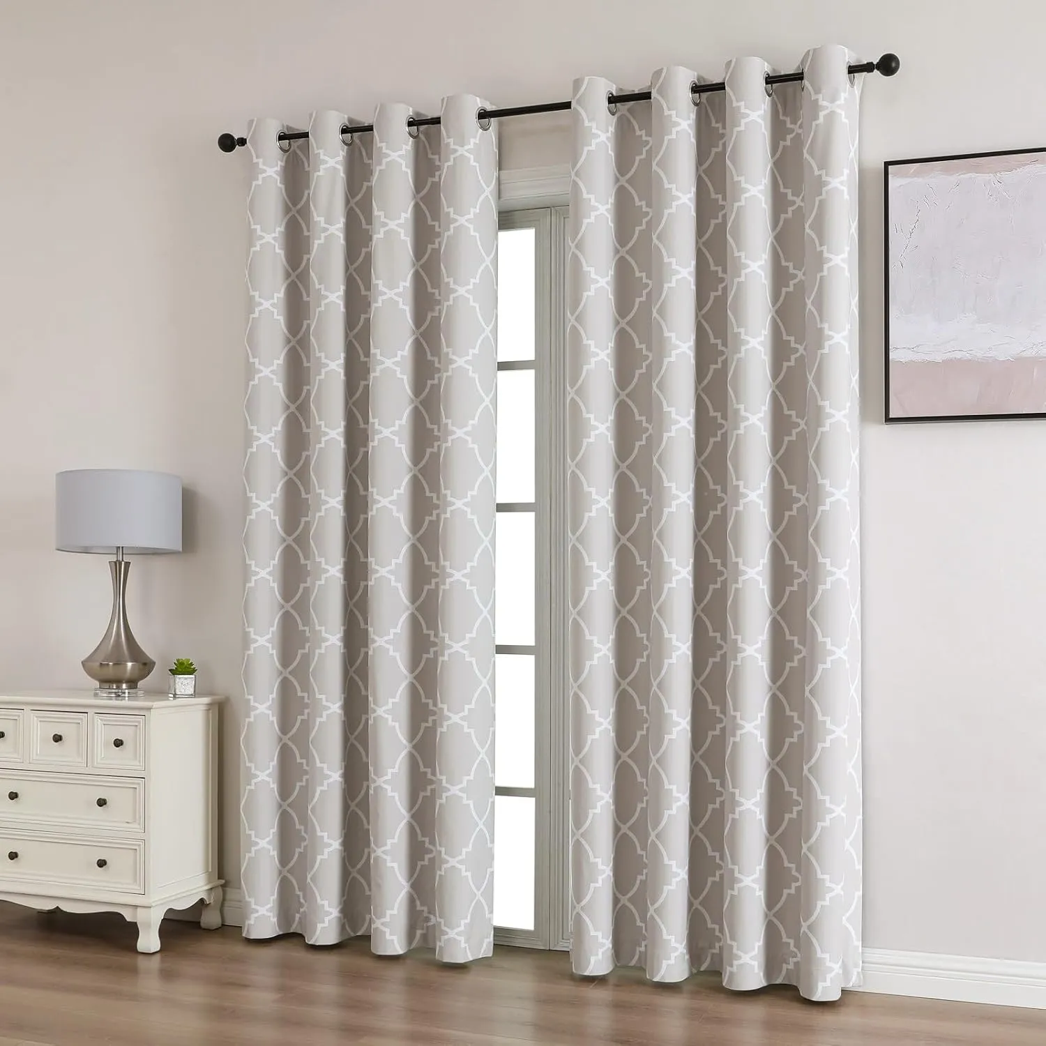 Blackout Curtains 84 Inch Length 2 Panels Set for Living Room, Noise Reducing Window Treatment Thermal Insulated Drapes, Moroccan Style, Beige, W 52xL 84 Inch