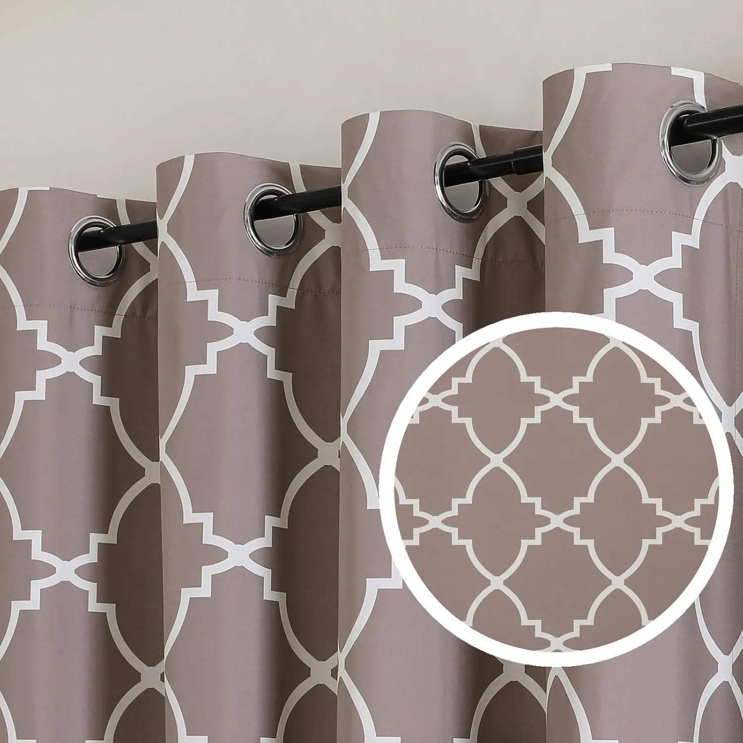 Blackout Curtains 84 Inch Length 2 Panels Set for Living Room, Noise Reducing Window Treatment Thermal Insulated Drapes, Moroccan Style, Coffee, W 52xL 84 Inch