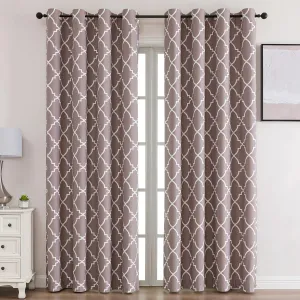 Blackout Curtains 84 Inch Length 2 Panels Set for Living Room, Noise Reducing Window Treatment Thermal Insulated Drapes, Moroccan Style, Coffee, W 52xL 84 Inch