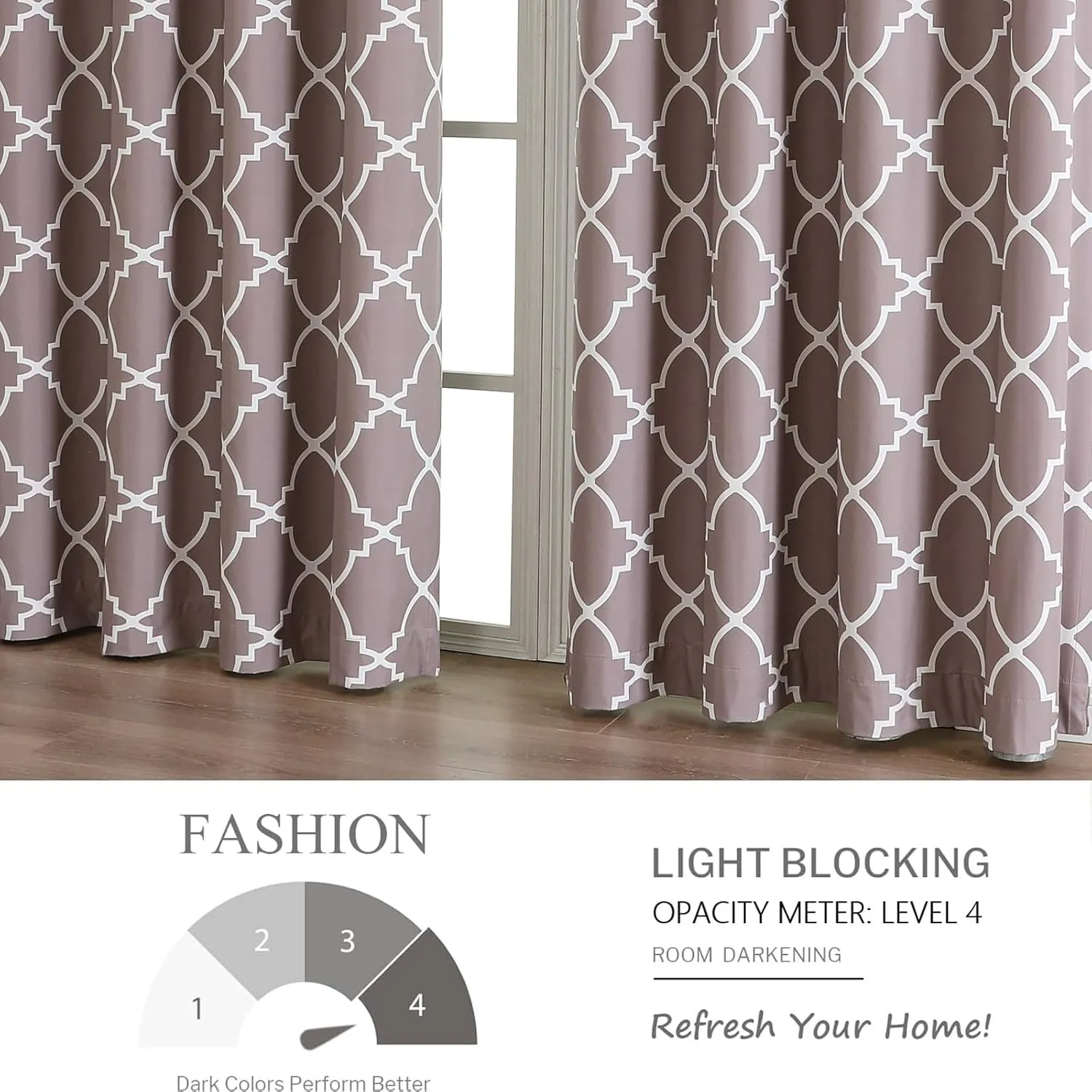 Blackout Curtains 84 Inch Length 2 Panels Set for Living Room, Noise Reducing Window Treatment Thermal Insulated Drapes, Moroccan Style, Coffee, W 52xL 84 Inch