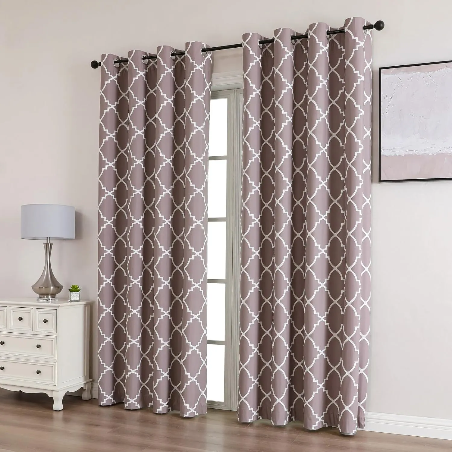 Blackout Curtains 84 Inch Length 2 Panels Set for Living Room, Noise Reducing Window Treatment Thermal Insulated Drapes, Moroccan Style, Coffee, W 52xL 84 Inch