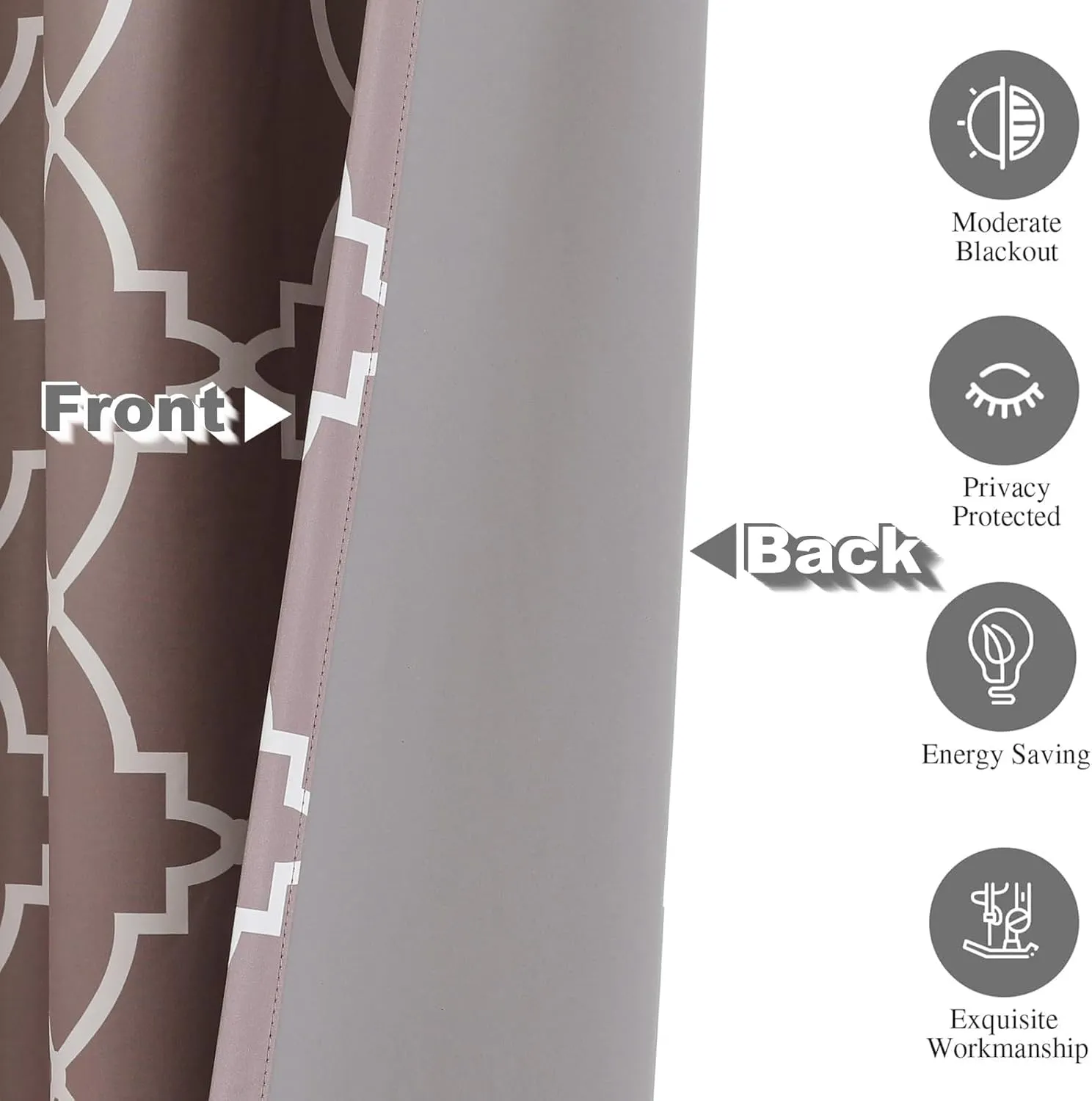 Blackout Curtains 84 Inch Length 2 Panels Set for Living Room, Noise Reducing Window Treatment Thermal Insulated Drapes, Moroccan Style, Coffee, W 52xL 84 Inch