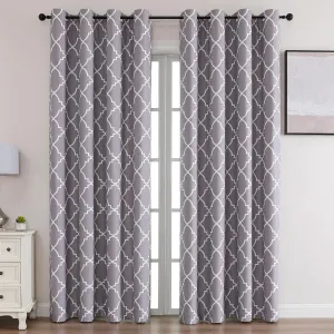 Blackout Curtains 84 Inch Length 2 Panels Set for Living Room, Noise Reducing Window Treatment Thermal Insulated Drapes, Moroccan Style, Grey, W 52xL 84 Inch