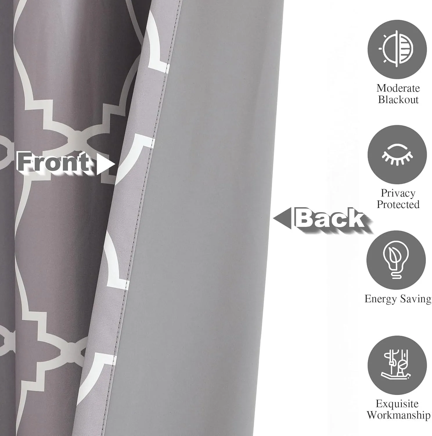 Blackout Curtains 84 Inch Length 2 Panels Set for Living Room, Noise Reducing Window Treatment Thermal Insulated Drapes, Moroccan Style, Grey, W 52xL 84 Inch