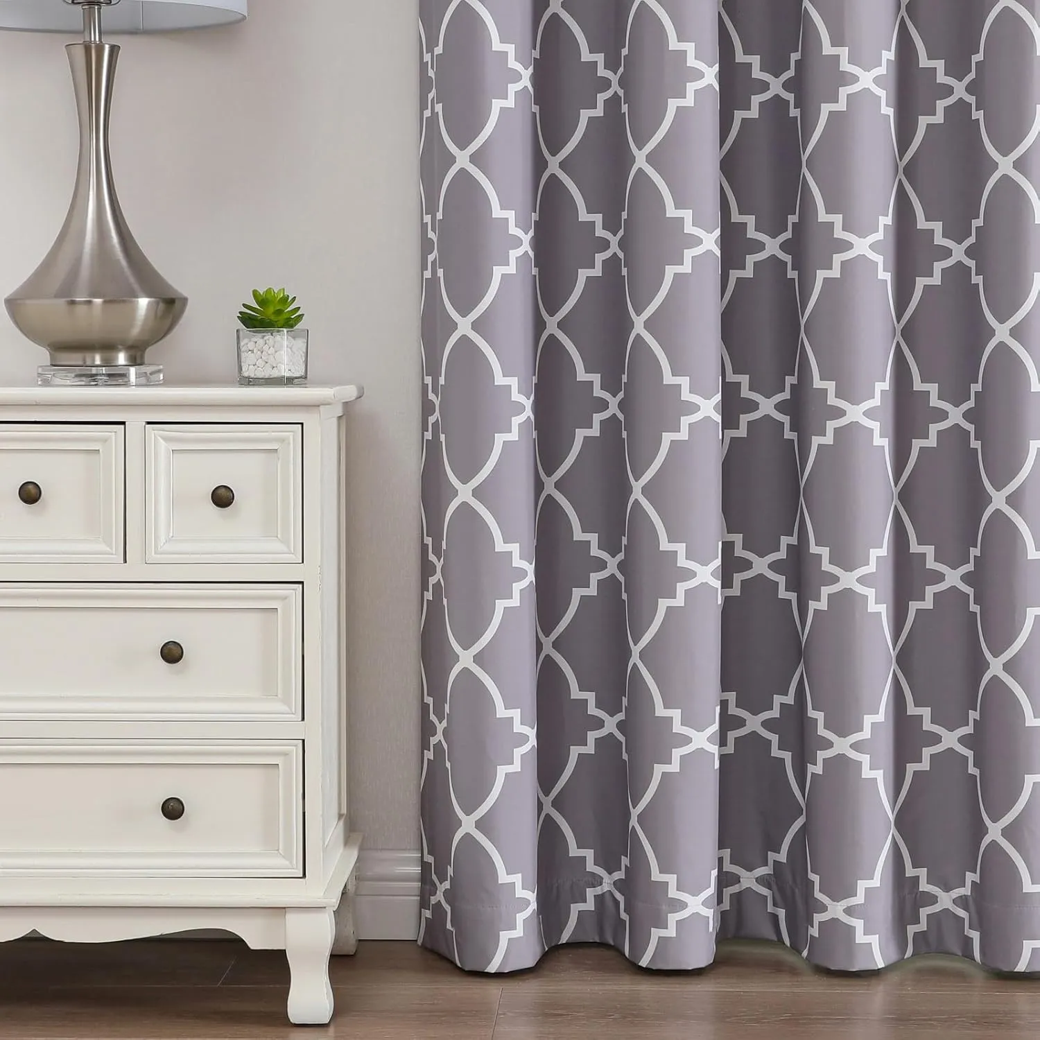 Blackout Curtains 84 Inch Length 2 Panels Set for Living Room, Noise Reducing Window Treatment Thermal Insulated Drapes, Moroccan Style, Grey, W 52xL 84 Inch