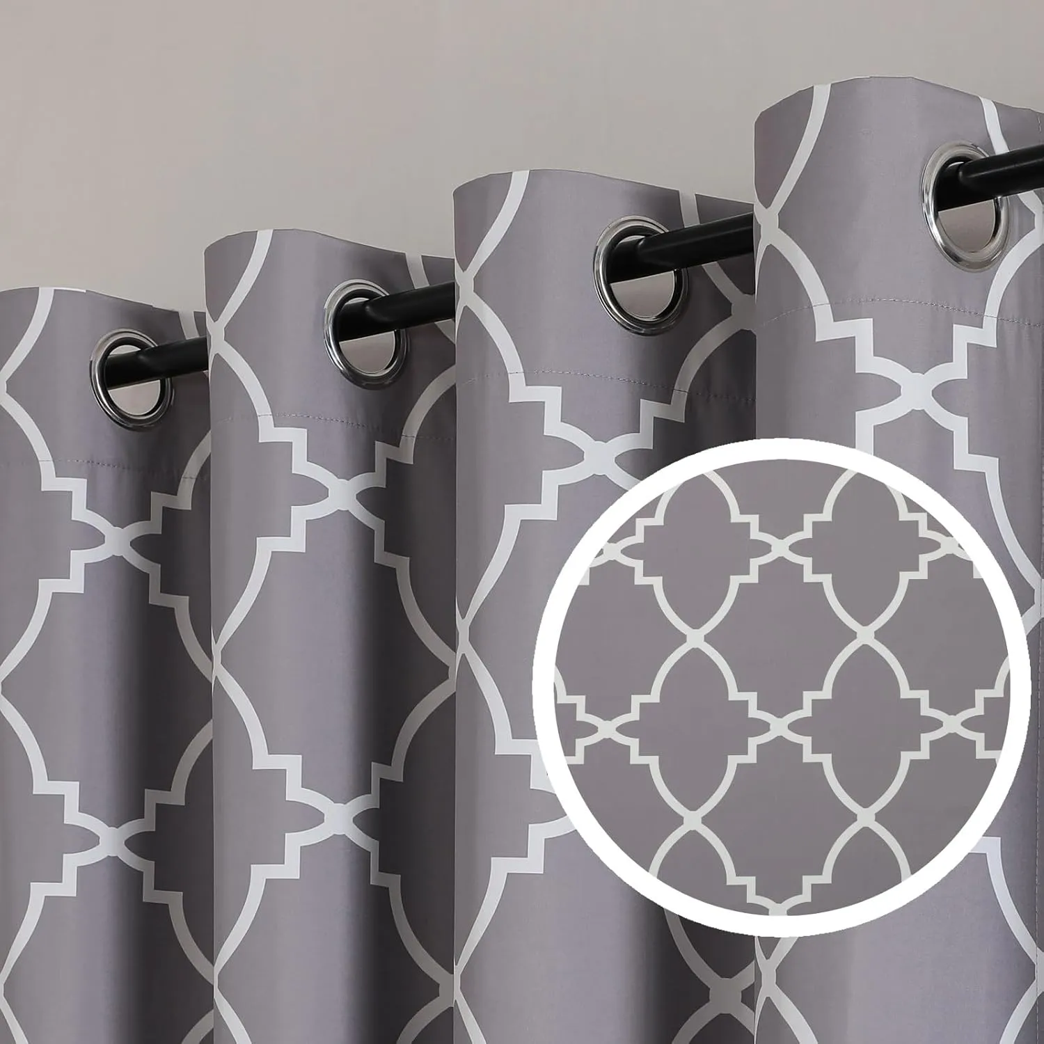 Blackout Curtains 84 Inch Length 2 Panels Set for Living Room, Noise Reducing Window Treatment Thermal Insulated Drapes, Moroccan Style, Grey, W 52xL 84 Inch