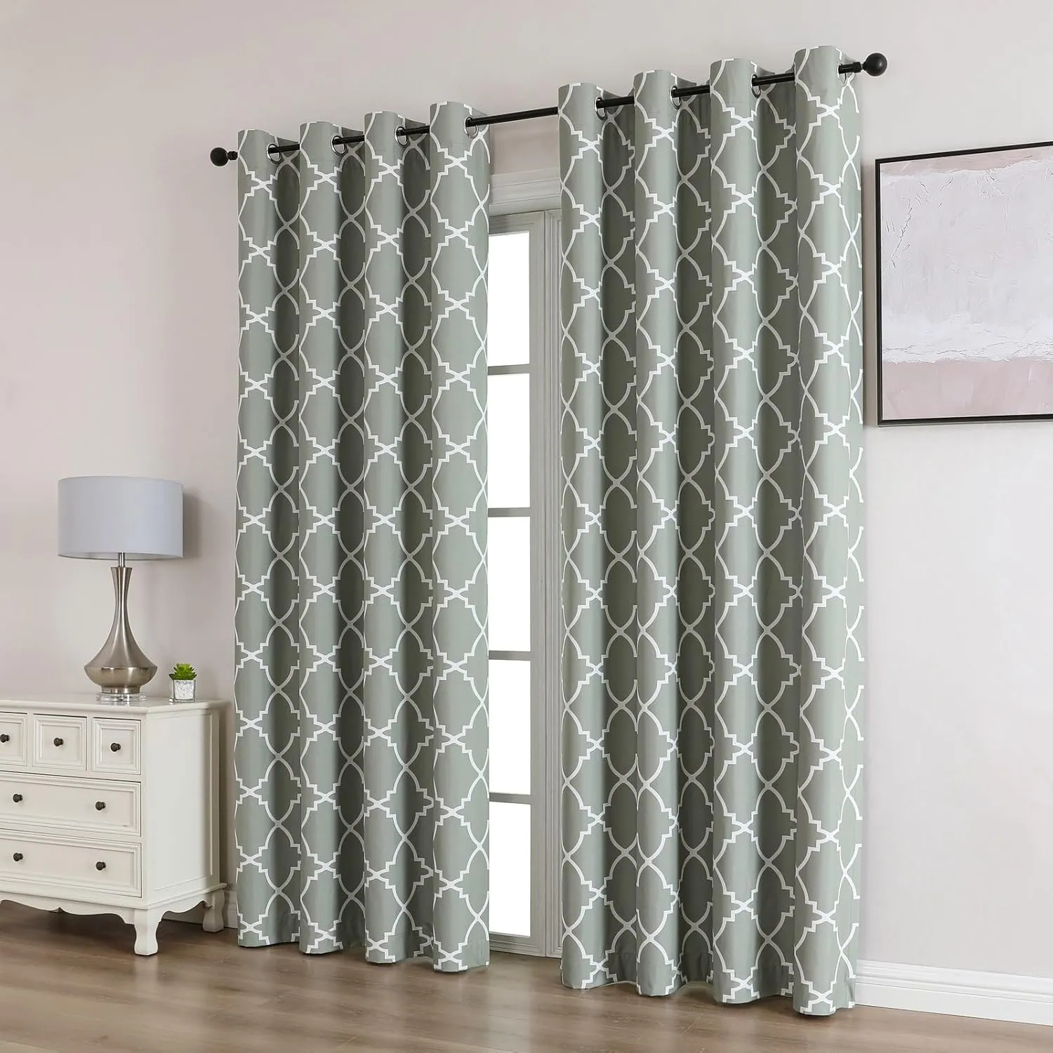 Blackout Curtains 84 Inch Length 2 Panels Set for Living Room, Noise Reducing Window Treatment Thermal Insulated Drapes, Moroccan Style, Teal Green, W 52xL 84 Inch