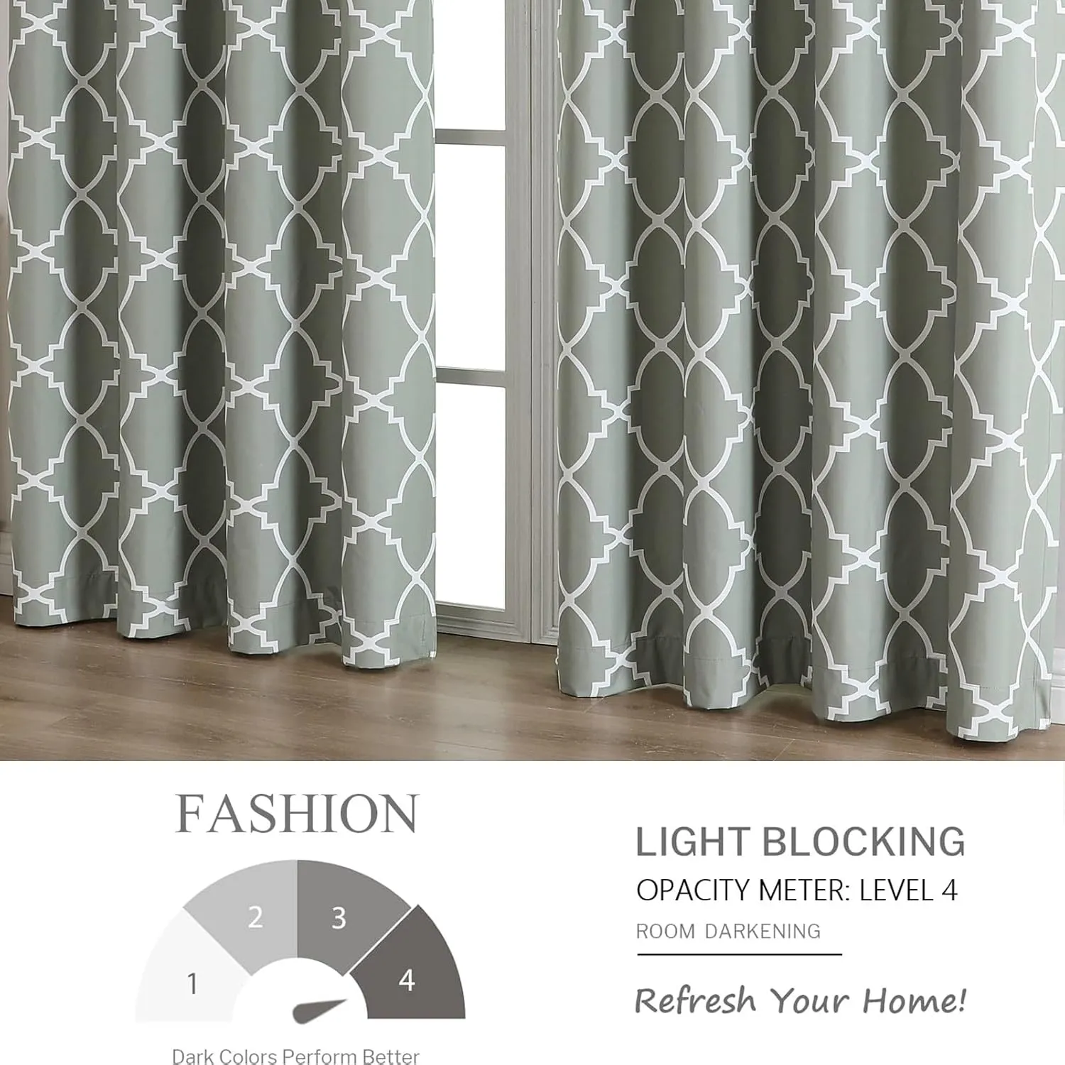 Blackout Curtains 84 Inch Length 2 Panels Set for Living Room, Noise Reducing Window Treatment Thermal Insulated Drapes, Moroccan Style, Teal Green, W 52xL 84 Inch