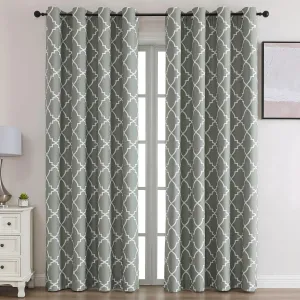 Blackout Curtains 84 Inch Length 2 Panels Set for Living Room, Noise Reducing Window Treatment Thermal Insulated Drapes, Moroccan Style, Teal Green, W 52xL 84 Inch