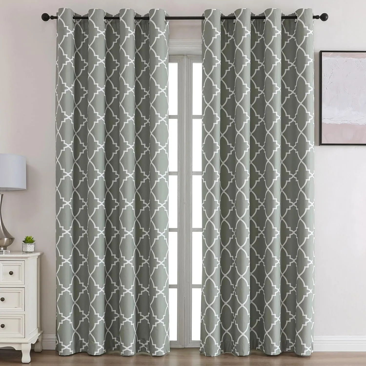 Blackout Curtains 84 Inch Length 2 Panels Set for Living Room, Noise Reducing Window Treatment Thermal Insulated Drapes, Moroccan Style, Teal Green, W 52xL 84 Inch