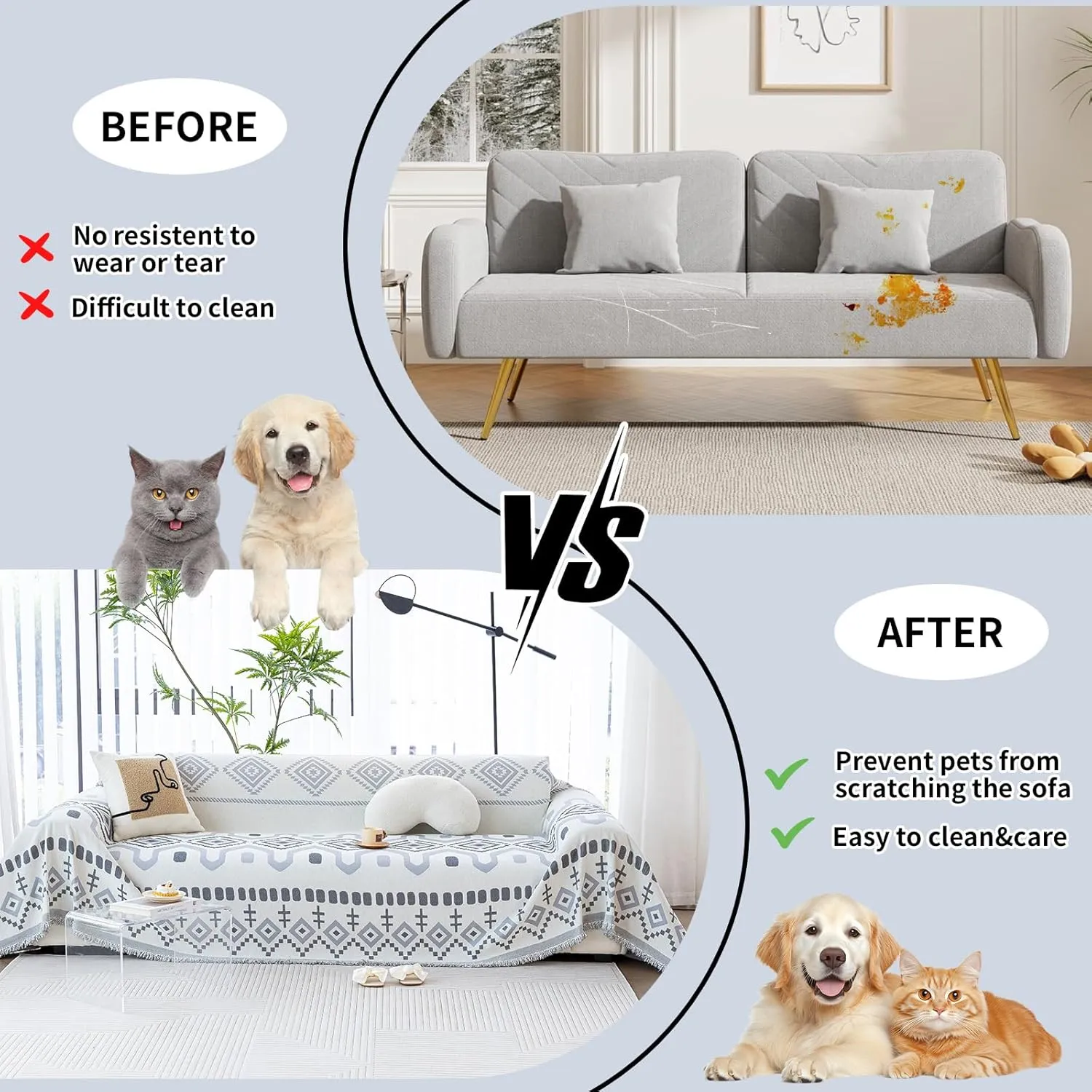 Boho Couch Cover, Chenille Sofa Cover Washable for Dogs, Boho Couch Covers for Sofa Pet Friendly, Bohemia Sofa Slipcovers for Recliner(Gray, 59"x 71")