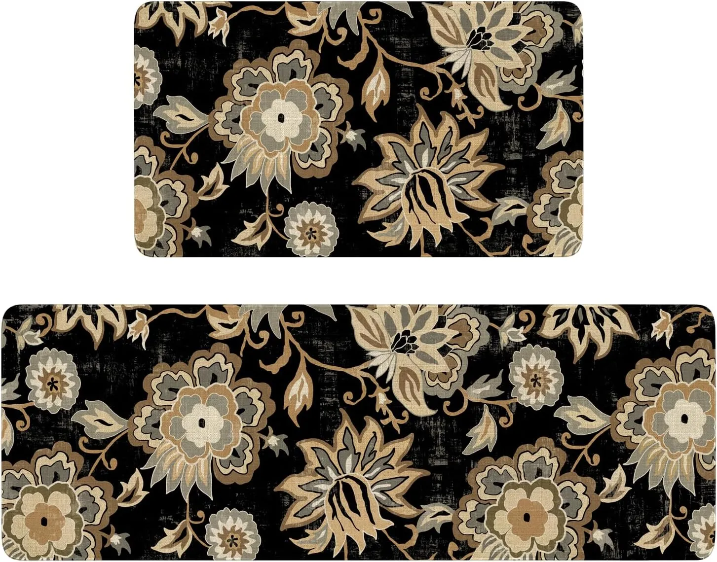 Boho Kitchen Mat Set of 2,Black Paisley Floral Kitchen Rugs and Mats Non Skid Washable,Bohemia Farmhouse Runner Rugs with Rubber Backing for Kitchen Decor Accessories (17"x47" 17"x30")