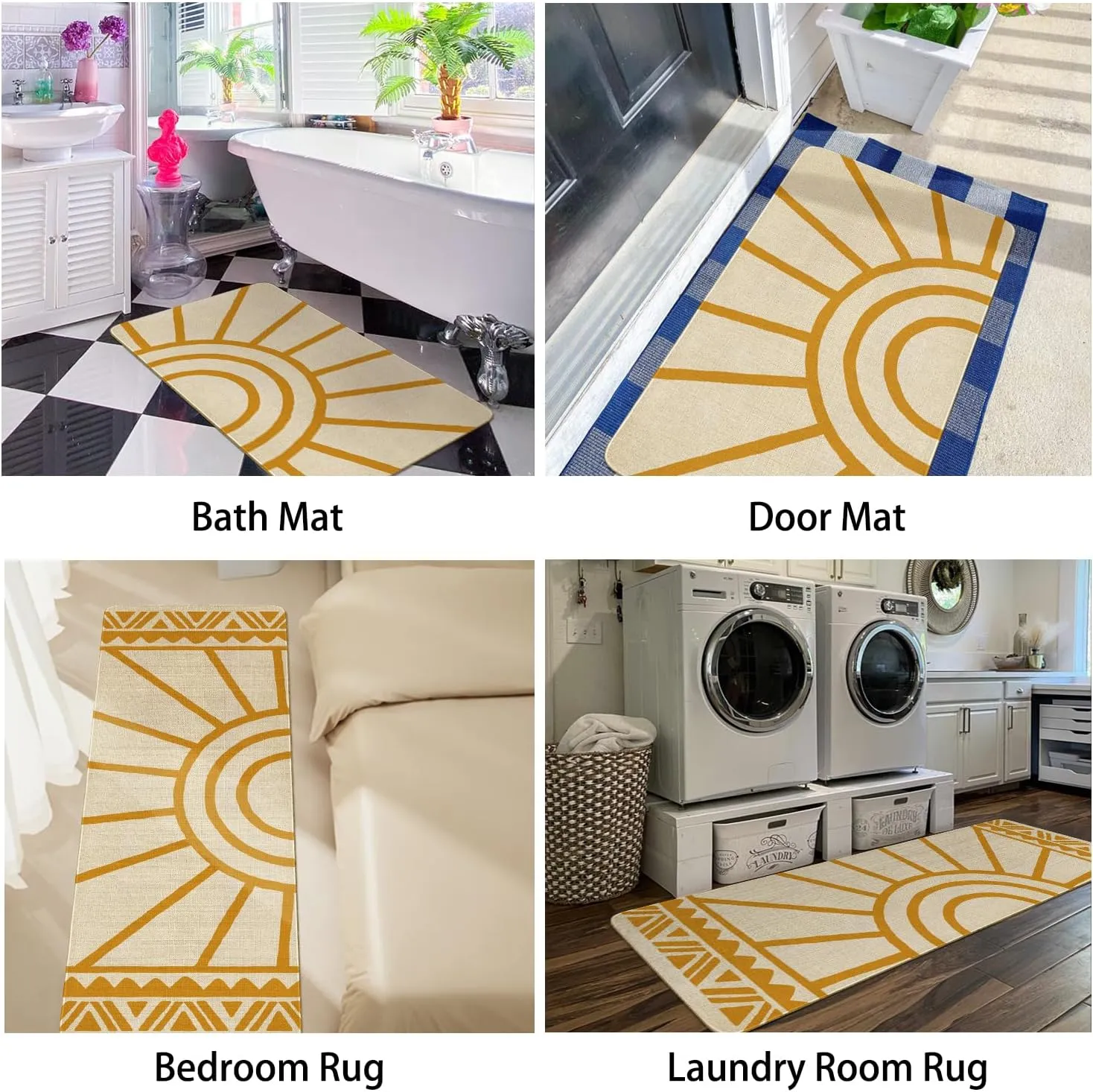 Boho Kitchen Mat Set of 2,Modern Farmhouse Sun Kitchen Rugs and Mats Non Skid Washable,Bohemia Runner Rugs with Rubber Backing for Kitchen Decor Accessories (17"x47" 17"x30")