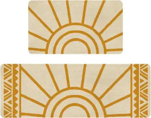 Boho Kitchen Mat Set of 2,Modern Farmhouse Sun Kitchen Rugs and Mats Non Skid Washable,Bohemia Runner Rugs with Rubber Backing for Kitchen Decor Accessories (17"x47" 17"x30")