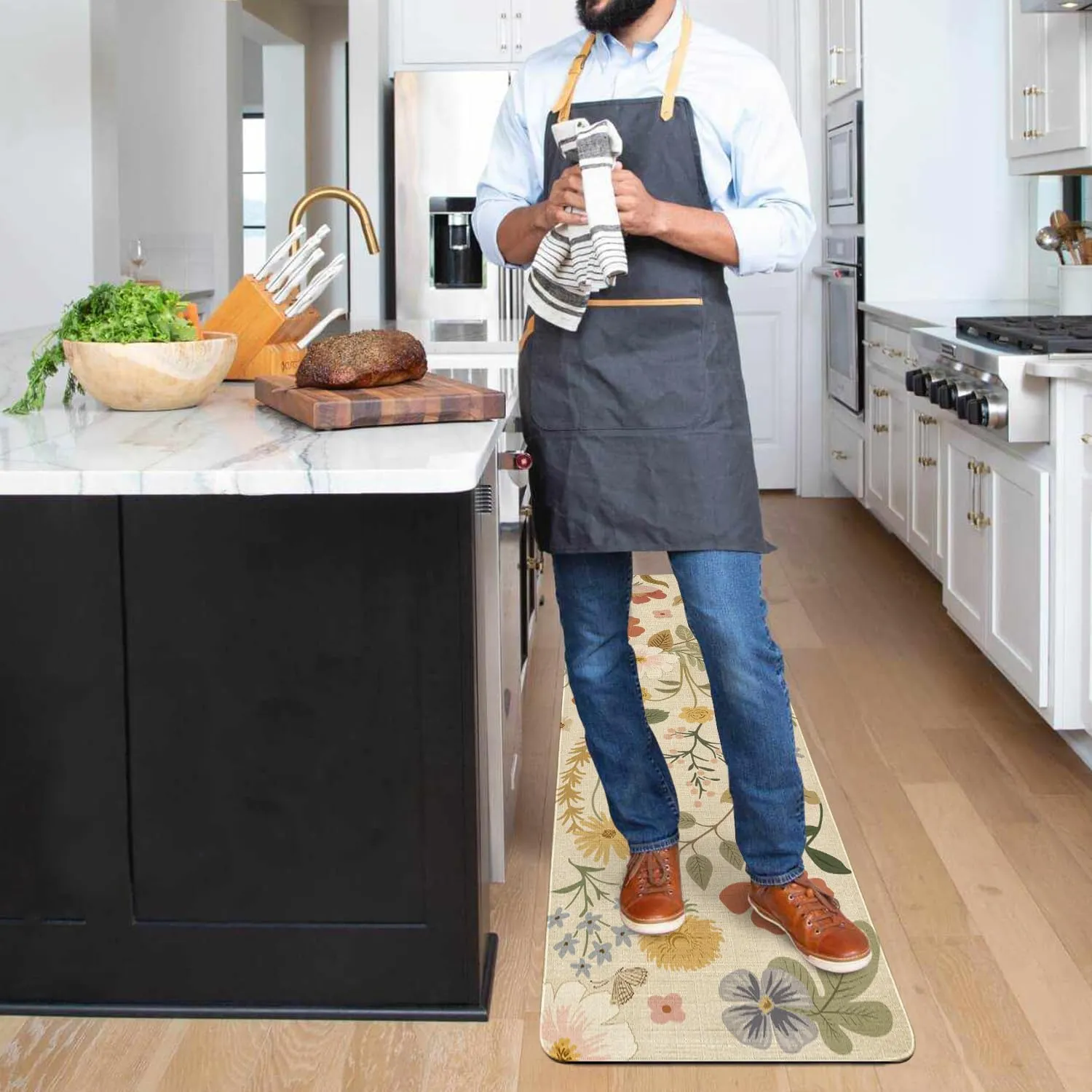 Boho Kitchen Mat Set of 2,Strawberry Floral Modern Farmhouse Kitchen Rugs and Mats Non Skid Washable,Bohemia Runner Rugs with Rubber Backing for Kitchen Decor Accessories (17"x47" 17"x30")