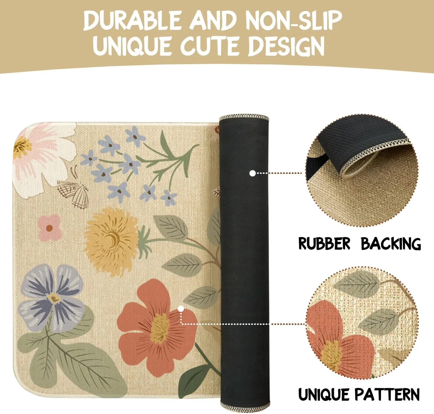 Boho Kitchen Mat Set of 2,Strawberry Floral Modern Farmhouse Kitchen Rugs and Mats Non Skid Washable,Bohemia Runner Rugs with Rubber Backing for Kitchen Decor Accessories (17"x47" 17"x30")