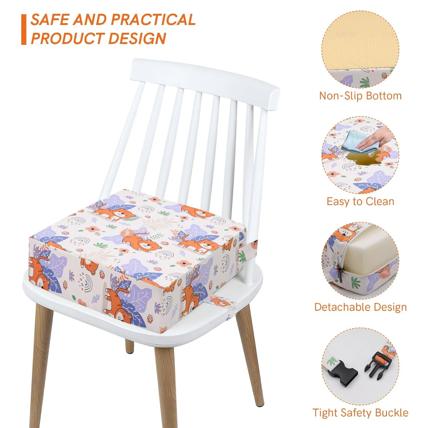 Booster Seat for Kitchen Chair - Strong Support Toddler Booster Seat for Dining Table, Portable Booster Chair with Adjustable Elasticity Straps for Toddlers Eating Travel Home