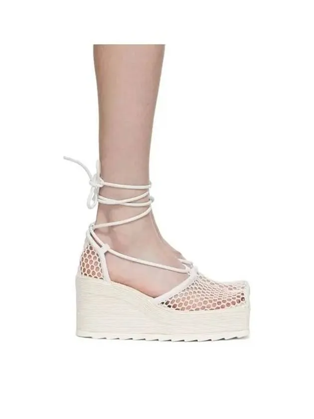 Bottega Veneta Stretch Mesh Espadrille Wedge Heels Optic White