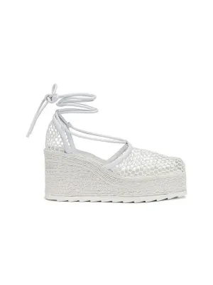Bottega Veneta Stretch Mesh Espadrille Wedge Heels Optic White