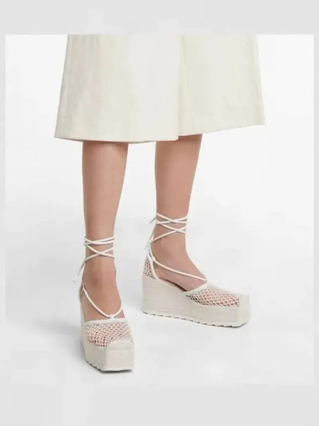 Bottega Veneta Stretch Mesh Espadrille Wedge Heels Optic White