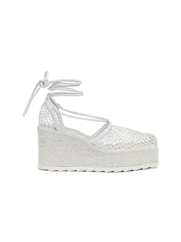Bottega Veneta Stretch Mesh Espadrille Wedge Heels Optic White