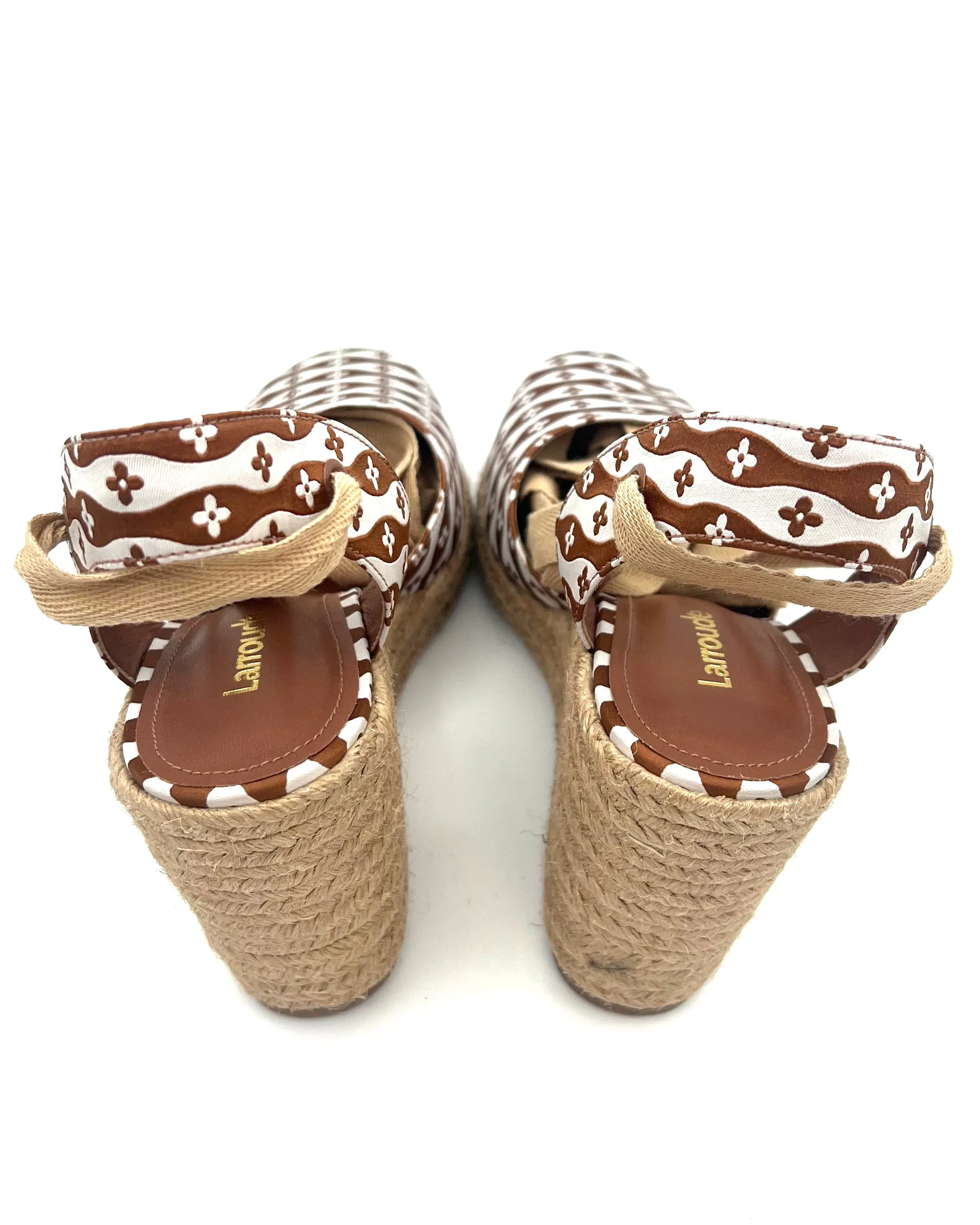 Brown and White Floral Wedge Sandal - Size 6.5