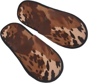 Brown cowhide art Furry Slippers for Men Women Fuzzy Memory Foam Slippers Warm Comfy Slip-on Bedroom Shoes Winter House Shoes for Indoor Outdoor Large
