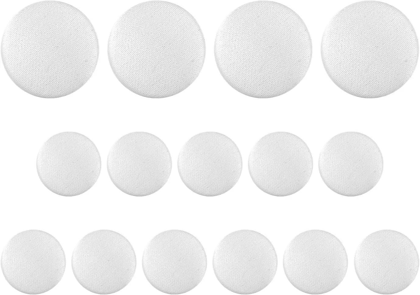 ButtonMode Tuxedo Suit Button 15pc Set (Fits Most Formalwear) Includes 4 Jacket Front Buttons (19mm or 3/4 Inch) and 11 Sleeve and Pant Buttons (15mm or 5/8 Inch), White Satin Smooth, 15-Buttons