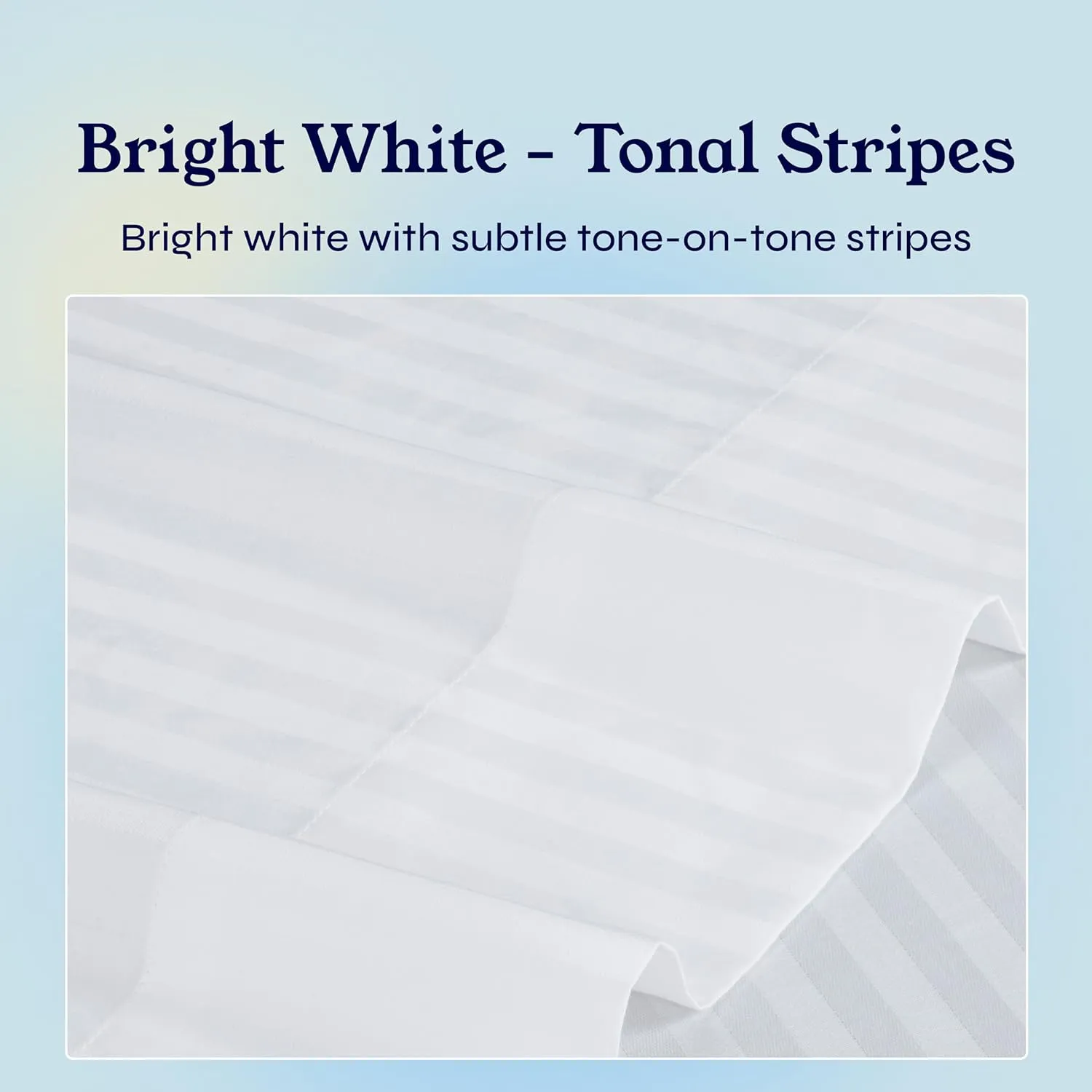 California Design Den Natural 100% Cotton Fitted Sheet Queen Size Only - Soft 400 Thread Count Sateen, Deep Pocket Queen Fitted Sheet, No-Pop Off Elastic, Cool and Durable - Striped White