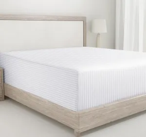 California Design Den Natural 100% Cotton Fitted Sheet Queen Size Only - Soft 400 Thread Count Sateen, Deep Pocket Queen Fitted Sheet, No-Pop Off Elastic, Cool and Durable - Striped White