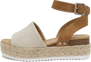Canvas/Tan Topic Strap Soda Studded Platform Ankle Beige Sandals Overnight delivery Espadrille Stylish