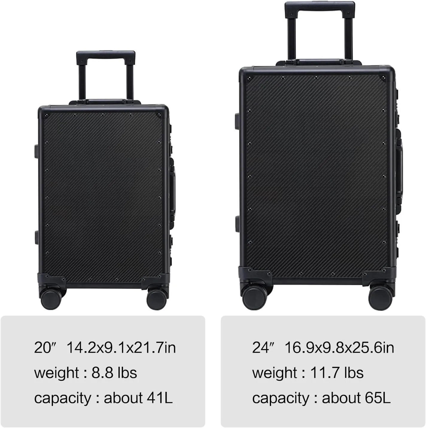 Carbon Fiber Carry-on Luggage TSA Customs Lock Zipperless Silent Rotary Wheel Business Suitcase Aluminum Frame (3K silvery, 20 '')