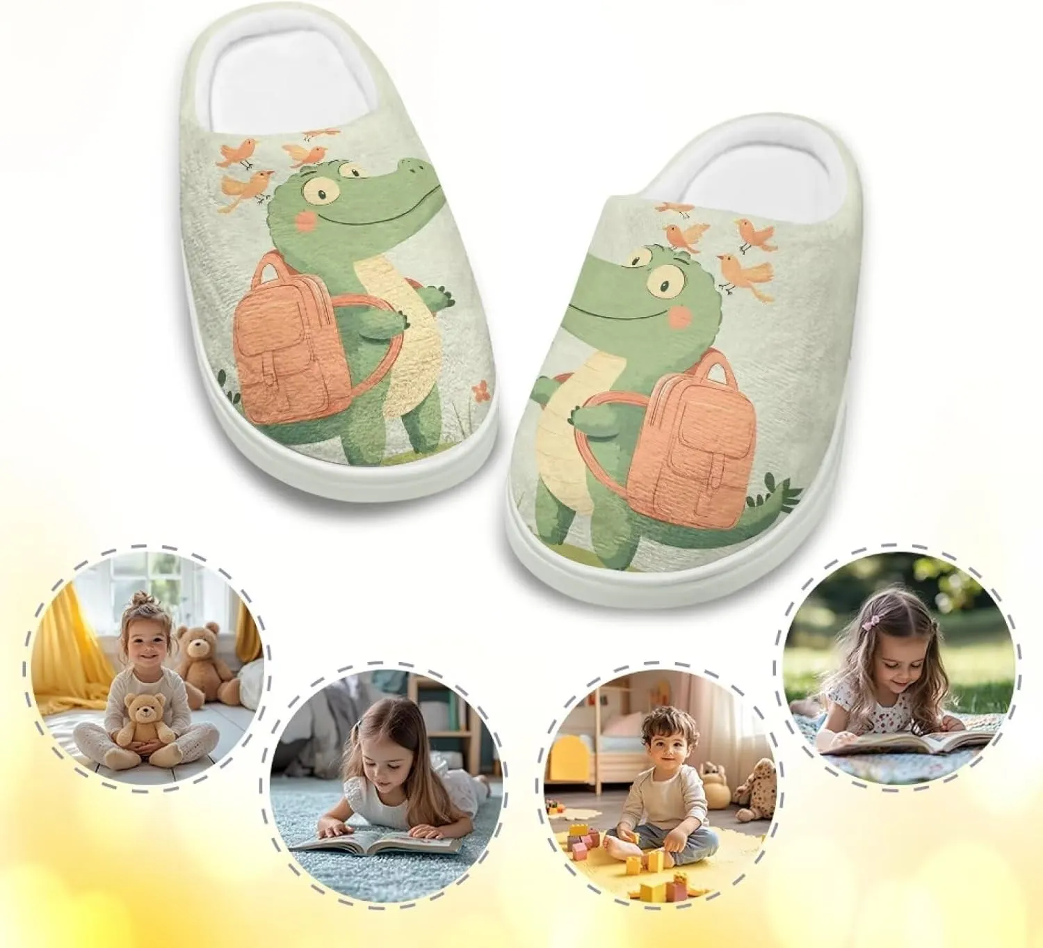 Cartoon Animal Fuzzy Plush Slippers for Little Kids Non-Slip Warm House Shoes Comfortable Indoor Winter Shoes SizeUS 9-15