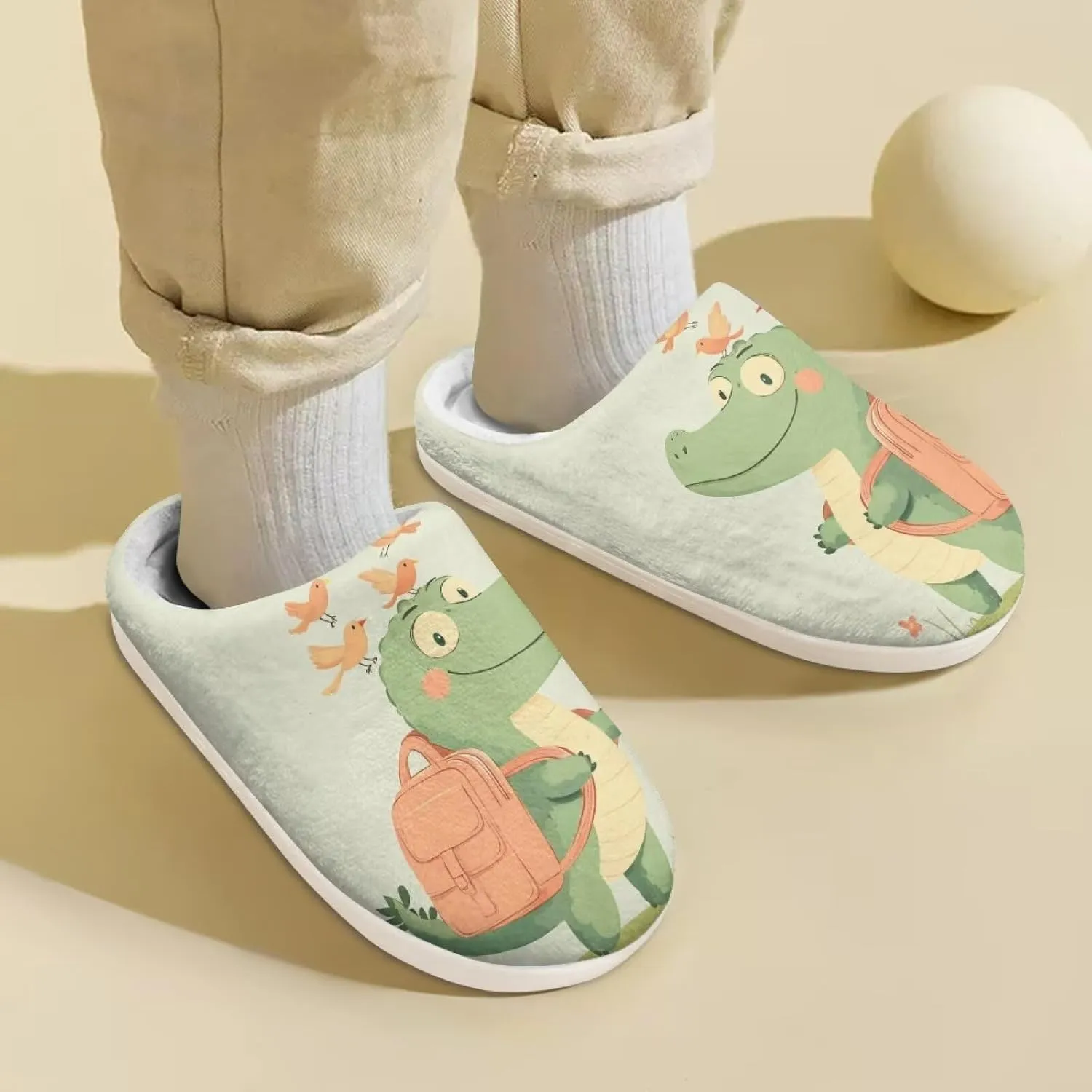 Cartoon Animal Fuzzy Plush Slippers for Little Kids Non-Slip Warm House Shoes Comfortable Indoor Winter Shoes SizeUS 9-15
