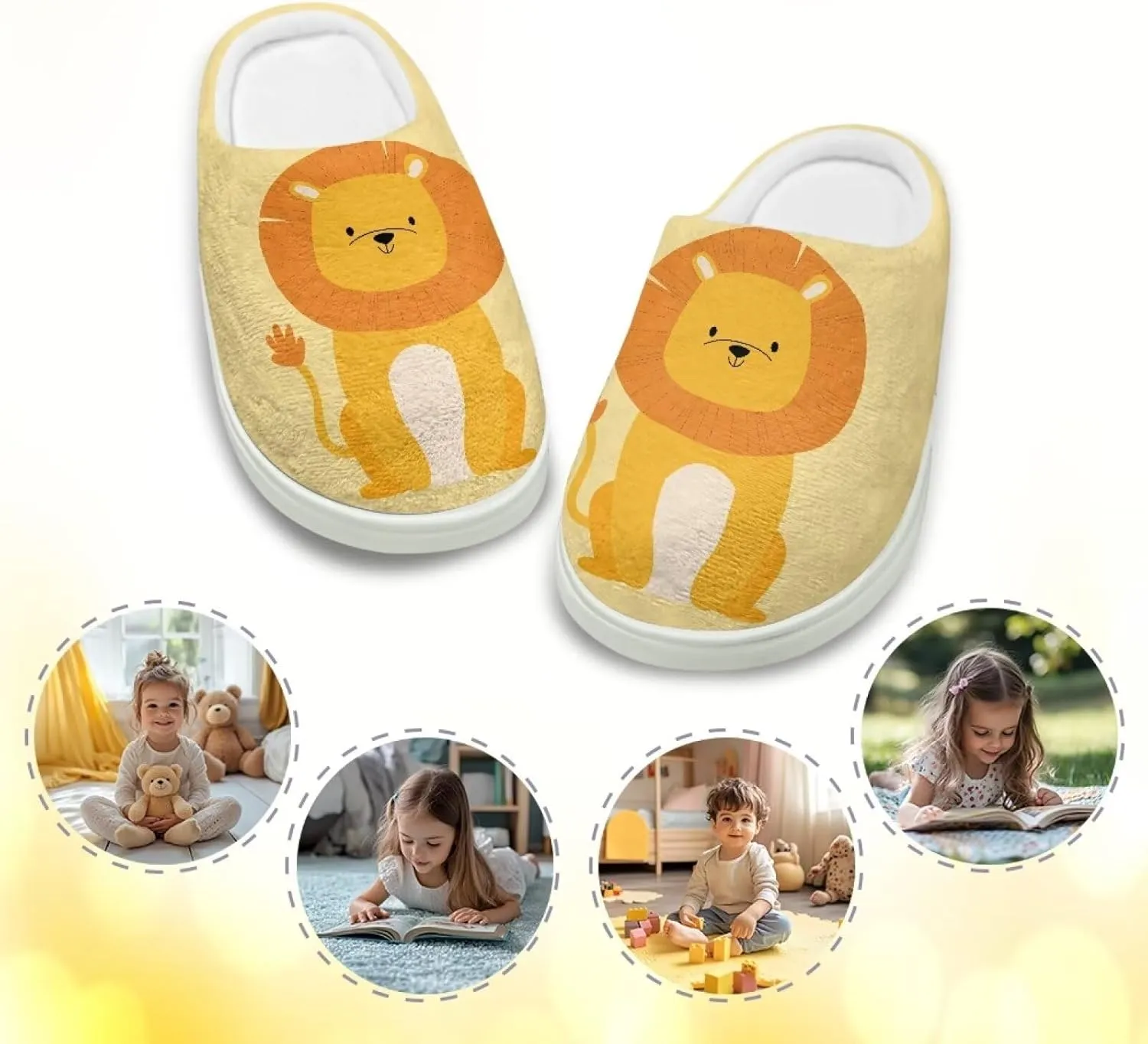 Cartoon Animals Plush Slippers for Kids Warm Fuzzy Indoor Shoes Boys Girls Cozy Winter Slippers Closed Toe Bedroom Soft Non Slip House Slippers US Size 9-15