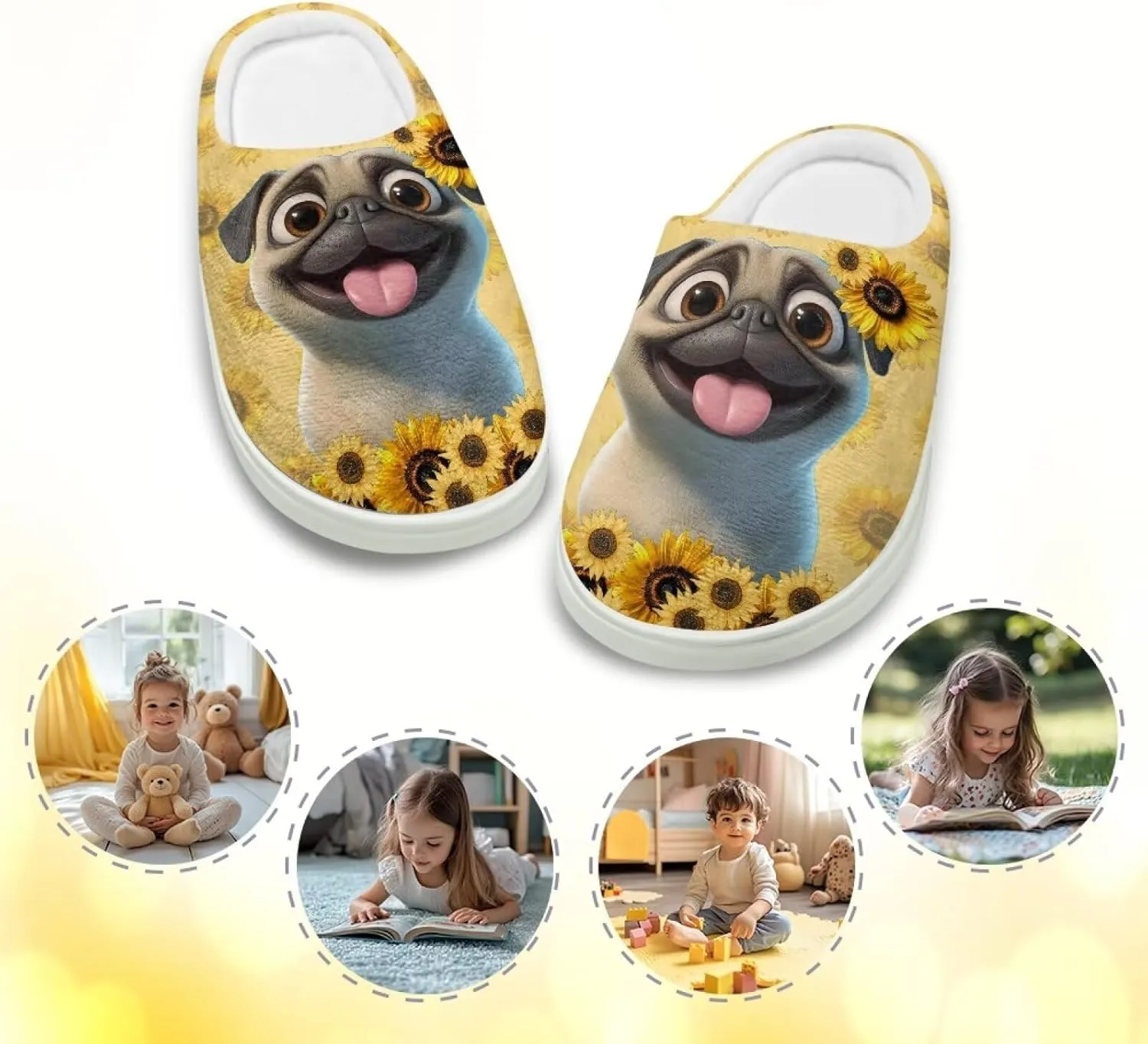 Cartoon Animals Plush Slippers for Kids Warm Fuzzy Indoor Shoes Boys Girls Cozy Winter Slippers Closed Toe Bedroom Soft Non Slip House Slippers US Size 9-15